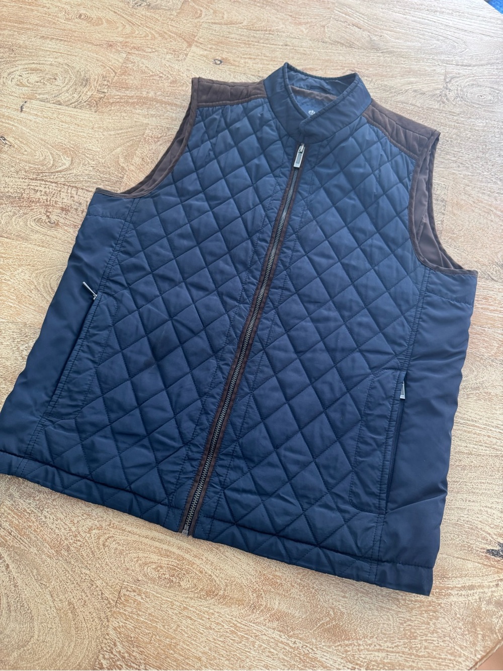 Scappino’s Quilted Navy Vest with Brown Trim